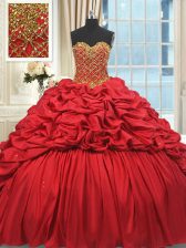 Affordable Red Sleeveless Beading and Pick Ups Lace Up Quinceanera Dress