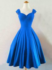 Attractive Knee Length A-line Sleeveless Blue Quinceanera Dama Dress Lace Up