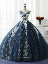 Dynamic Navy Blue Quince Ball Gowns Sweet 16 and Quinceanera with Ruffles and Pattern Scoop Sleeveless Lace Up