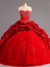  Sweetheart Sleeveless Taffeta and Tulle Sweet 16 Dresses Beading and Appliques and Pick Ups Court Train Lace Up
