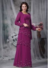 Amazing Purple Chiffon Zipper Homecoming Dress Sleeveless Floor Length Beading