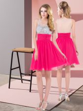 Chic Hot Pink Empire Beading Prom Dress Side Zipper Chiffon Sleeveless Mini Length