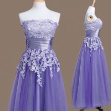 On Sale Lavender Dama Dress Prom and Party and Wedding Party with Appliques Strapless Sleeveless Lace Up