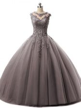 Latest Brown Sleeveless Beading and Lace Floor Length Vestidos de Quinceanera