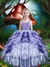 Beautiful Purple Sleeveless Beading and Ruffles and Ruffled Layers Floor Length Little Girls Pageant Dress Wholesale