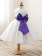Popular White Organza Zipper Scoop Sleeveless Floor Length Little Girl Pageant Dress Bowknot
