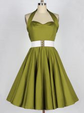  Olive Green Lace Up Court Dresses for Sweet 16 Belt Sleeveless Knee Length