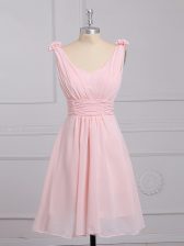 Adorable Hand Made Flower Damas Dress Baby Pink Lace Up Sleeveless Mini Length