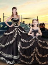  Black Ball Gowns Taffeta Sweetheart Sleeveless Embroidery and Ruffled Layers Floor Length Lace Up Sweet 16 Quinceanera Dress