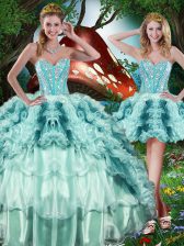  Multi-color Sleeveless Floor Length Beading and Ruffles and Ruffled Layers Lace Up Vestidos de Quinceanera