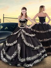  Taffeta Sweetheart Sleeveless Lace Up Embroidery and Ruffled Layers Sweet 16 Quinceanera Dress in Black