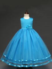  Ball Gowns Pageant Gowns For Girls Baby Blue Scoop Tulle Sleeveless Floor Length Zipper