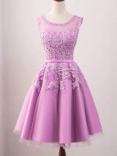 Glittering Lilac Lace Up Scoop Lace Damas Dress Tulle Sleeveless