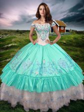 Romantic Aqua Blue Sleeveless Beading and Embroidery and Ruffled Layers Floor Length Quinceanera Gowns