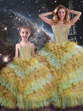  Multi-color Quinceanera Gown Military Ball and Sweet 16 and Quinceanera with Beading and Ruffled Layers and Sequins Sweetheart Sleeveless Lace Up