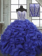  Blue Ball Gowns Sweetheart Sleeveless Organza Floor Length Lace Up Beading and Ruffles Quince Ball Gowns