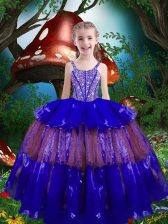 Inexpensive Ball Gowns Party Dress Wholesale Royal Blue Straps Organza Sleeveless Floor Length Lace Up