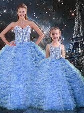 Modern Sweetheart Sleeveless Lace Up Quinceanera Gown Blue Tulle