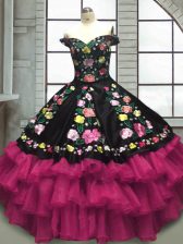 Cheap Floor Length Lace Up Quinceanera Gown Multi-color for Military Ball and Sweet 16 and Quinceanera with Embroidery and Ruffled Layers