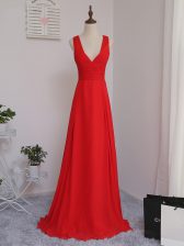 Top Selling Red Chiffon Zipper Vestidos de Damas Sleeveless Floor Length Ruching