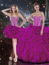  Fuchsia Lace Up 15 Quinceanera Dress Beading and Ruffles Sleeveless Floor Length