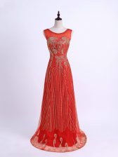  Red Column/Sheath Tulle Sweetheart Sleeveless Beading Floor Length Zipper Dress for Prom
