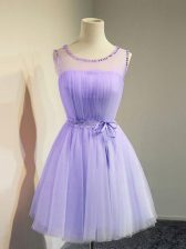 Adorable Lavender Quinceanera Dama Dress Prom and Party and Wedding Party with Belt Scoop Sleeveless Lace Up