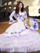 High End Organza Long Sleeves Floor Length Sweet 16 Quinceanera Dress and Embroidery and Ruffled Layers