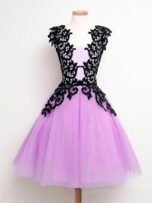 Fantastic Lilac Sleeveless Lace Knee Length Dama Dress