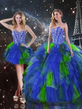 Smart Multi-color Tulle Lace Up Sweetheart Sleeveless Floor Length Sweet 16 Dress Beading and Ruffles