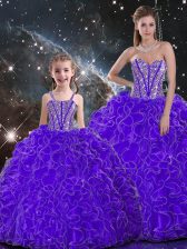  Ball Gowns 15 Quinceanera Dress Purple Sweetheart Organza Sleeveless Floor Length Lace Up