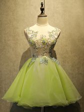 Exquisite Mini Length Yellow Green Evening Dress Scoop Sleeveless Lace Up