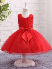  Mini Length Zipper Party Dresses Red for Wedding Party with Bowknot