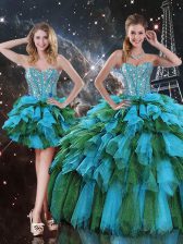  Ball Gowns 15th Birthday Dress Multi-color Sweetheart Organza Sleeveless Floor Length Lace Up