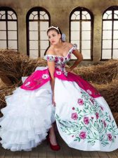  Multi-color Sweet 16 Quinceanera Dress Military Ball and Sweet 16 and Quinceanera with Embroidery and Ruffled Layers Off The Shoulder Sleeveless Lace Up
