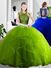 Extravagant Scoop Sleeveless Tulle Quince Ball Gowns Lace and Ruffles Zipper
