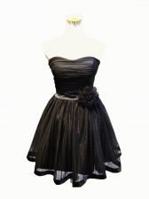 Modest Tulle Sweetheart Sleeveless Lace Up Ruching and Bowknot and Hand Made Flower Prom Dresses in Black