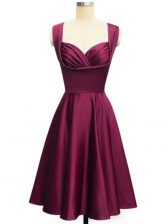  Burgundy Lace Up Dama Dress for Quinceanera Ruching Sleeveless Knee Length