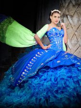 Top Selling Sleeveless Brush Train Lace Up Embroidery and Ruffles Quinceanera Dresses