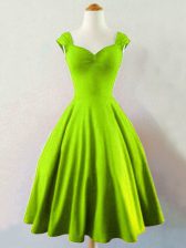Vintage Yellow Green Sleeveless Mini Length Ruching Lace Up Dama Dress