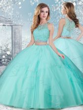  Aqua Blue Clasp Handle Ball Gown Prom Dress Beading Sleeveless Floor Length