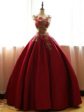 Designer Floor Length Wine Red Quinceanera Dresses Scoop Sleeveless Lace Up