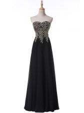Excellent Chiffon Sweetheart Sleeveless Side Zipper Beading and Appliques Prom Evening Gown in Black