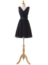 Hot Selling Navy Blue Lace Up Dama Dress for Quinceanera Hand Made Flower Sleeveless Mini Length