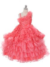  Organza Sleeveless Floor Length Kids Formal Wear and Lace and Ruffles and Ruffled Layers