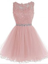Exceptional Scoop Sleeveless Zipper Homecoming Dress Pink Organza