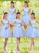  Knee Length Lace Up Damas Dress Lavender for Prom and Party with Lace and Belt