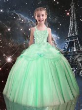 Modern Apple Green Straps Lace Up Beading Juniors Party Dress Sleeveless