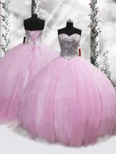  Lilac Ball Gowns Beading Ball Gown Prom Dress Lace Up Tulle Sleeveless
