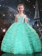 Hot Sale Tulle Sleeveless Floor Length Party Dress and Beading and Ruffled Layers